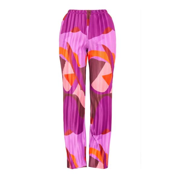 PrettyLittleThing Pink Print Plisse High Waist Wide Leg Trousers US Size 8 NWT - Picture 5 of 5